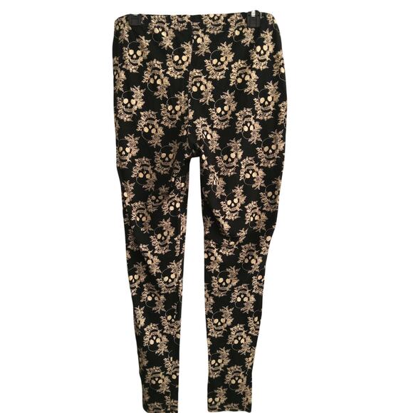 $Skull Whimsigoth womens leggings 2XL Halloween black/tan cotton blend - Picture 1 of 3